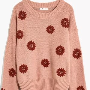 Madewell Flower Embroidered pullover sweater